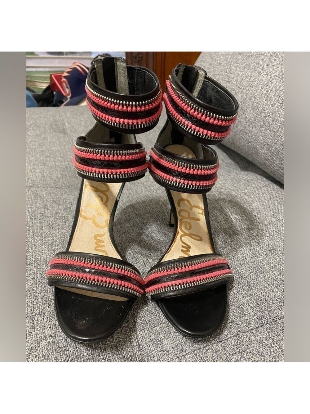Sam Edelman’Alton’ high heels- needle heels, leather , sz 8M black/ salmon/ pink - Picture 10 of 11
